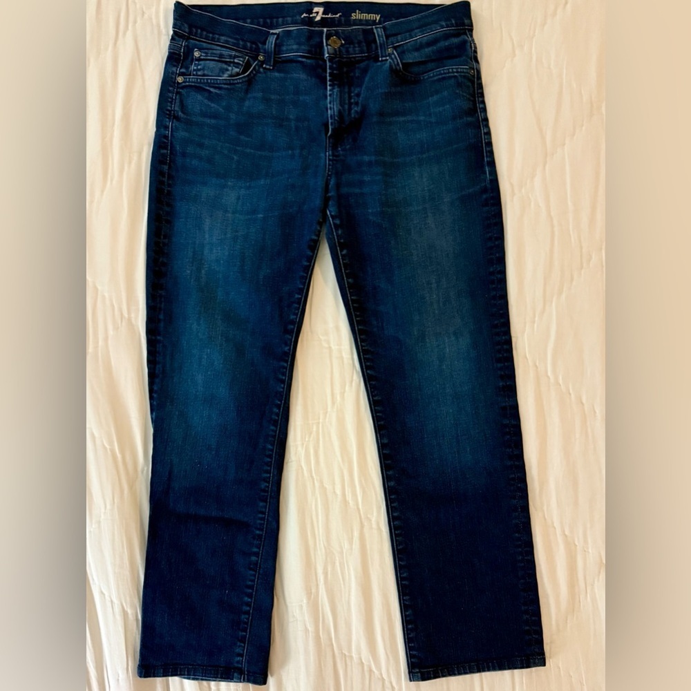 7 For All Mankind Slimmy Men’s Jeans 34x28 Dark Wash Slim Straight Fit Denim